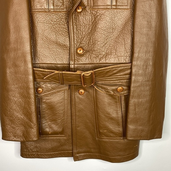Vintage Lacrosse Glove & Leather Heavy Brown Belted Jacket Men's Small 70s - Picture 3 of 15